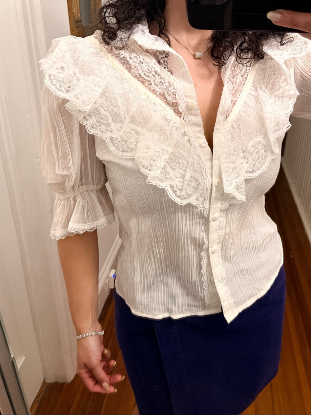 Vintage Gunne Sax by Jessica McClintock White Lace Prairie Victorian Blouse NWT